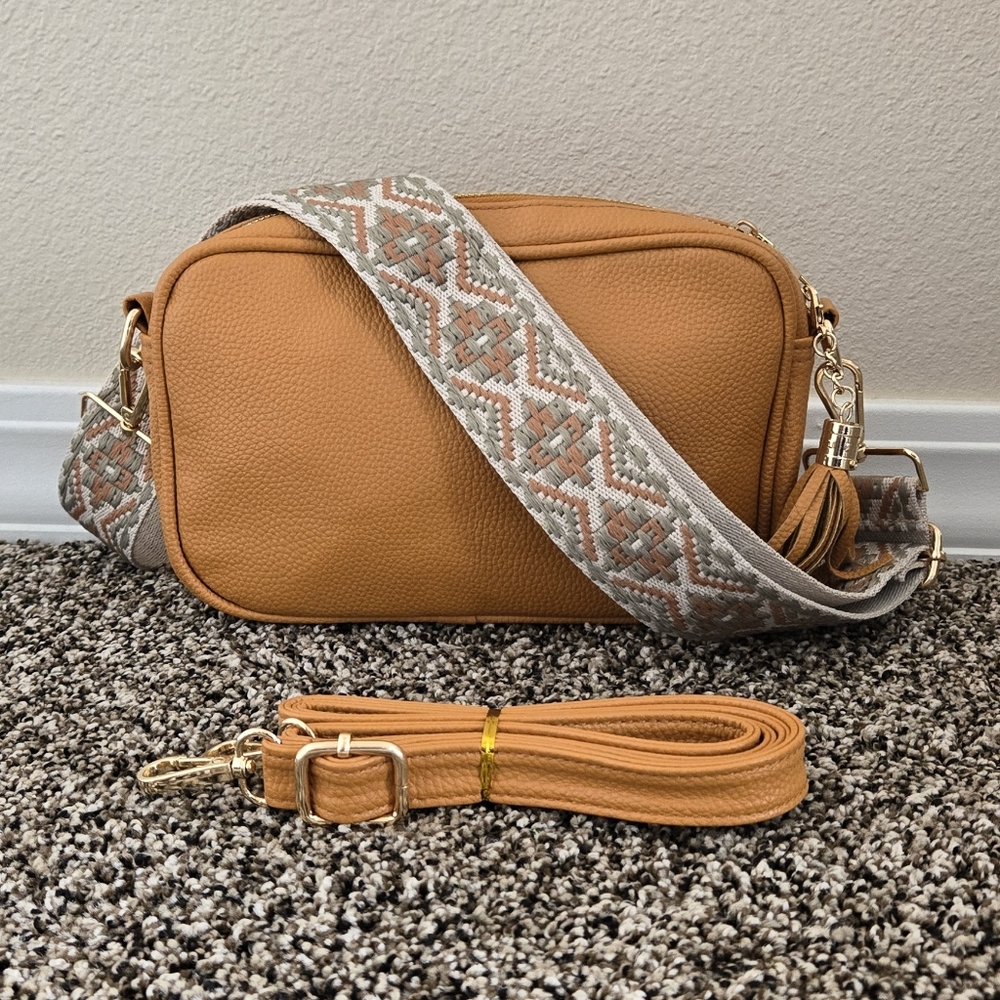 Butterscotch Camera Bag With Patterned Strap - image 1